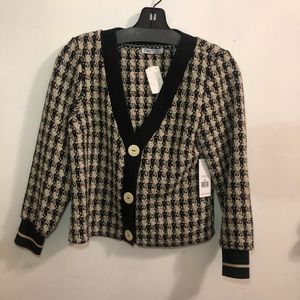 Black and Cream Tweed Crop Sweater